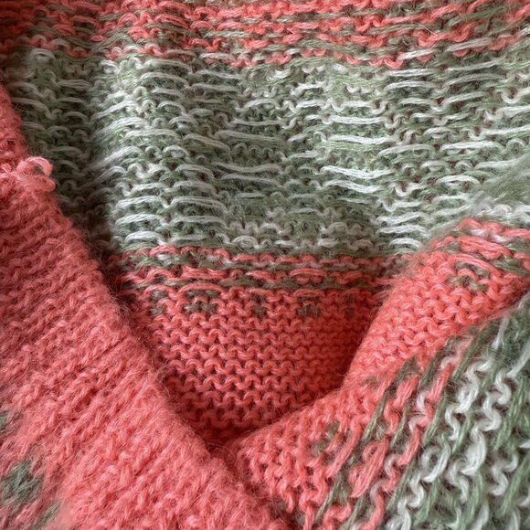 Vtg 60s Bobbie Brooks Mohair Wool Fair Isle Knit Sweater Sz Small Green Coral - Picture 10 of 10